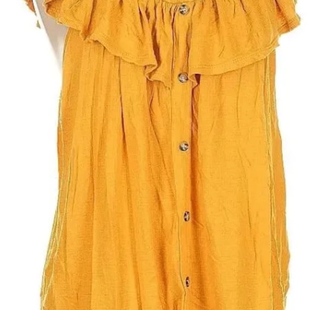Women's Mustard Yellow Button-Down Ruffle Top